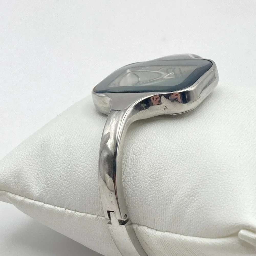 Modern Women's Watch 34mm Silver Tone Bangle Rectangle New Battery 6.75